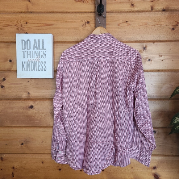 House Of Yorke Shirtmakers Vintage Red Geometric Link Long Sleeve Shirt Sz 17/34 - Picture 6 of 7